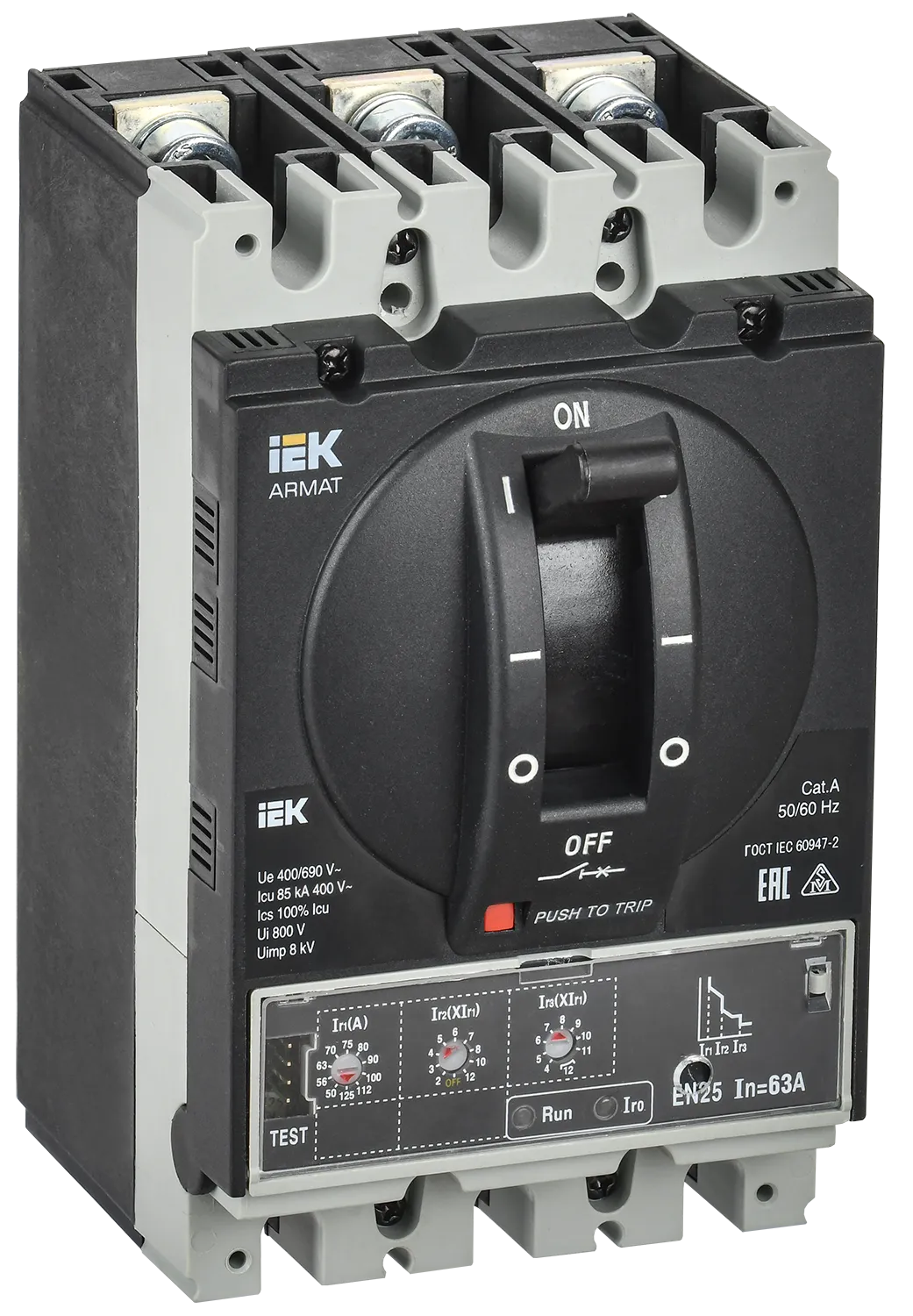 ARMAT Автоматический выключатель в литом корпусе 3P типоразмер A 85кА 63А расцепитель электронный стандартный IEK