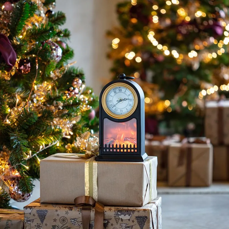 Светодиодный камин Старинные часы с эффектом живого огня 14,7x11,7x25 см, черный, батарейки 2хС (не в комплекте) USB NEON-NIGHT - Фото 2