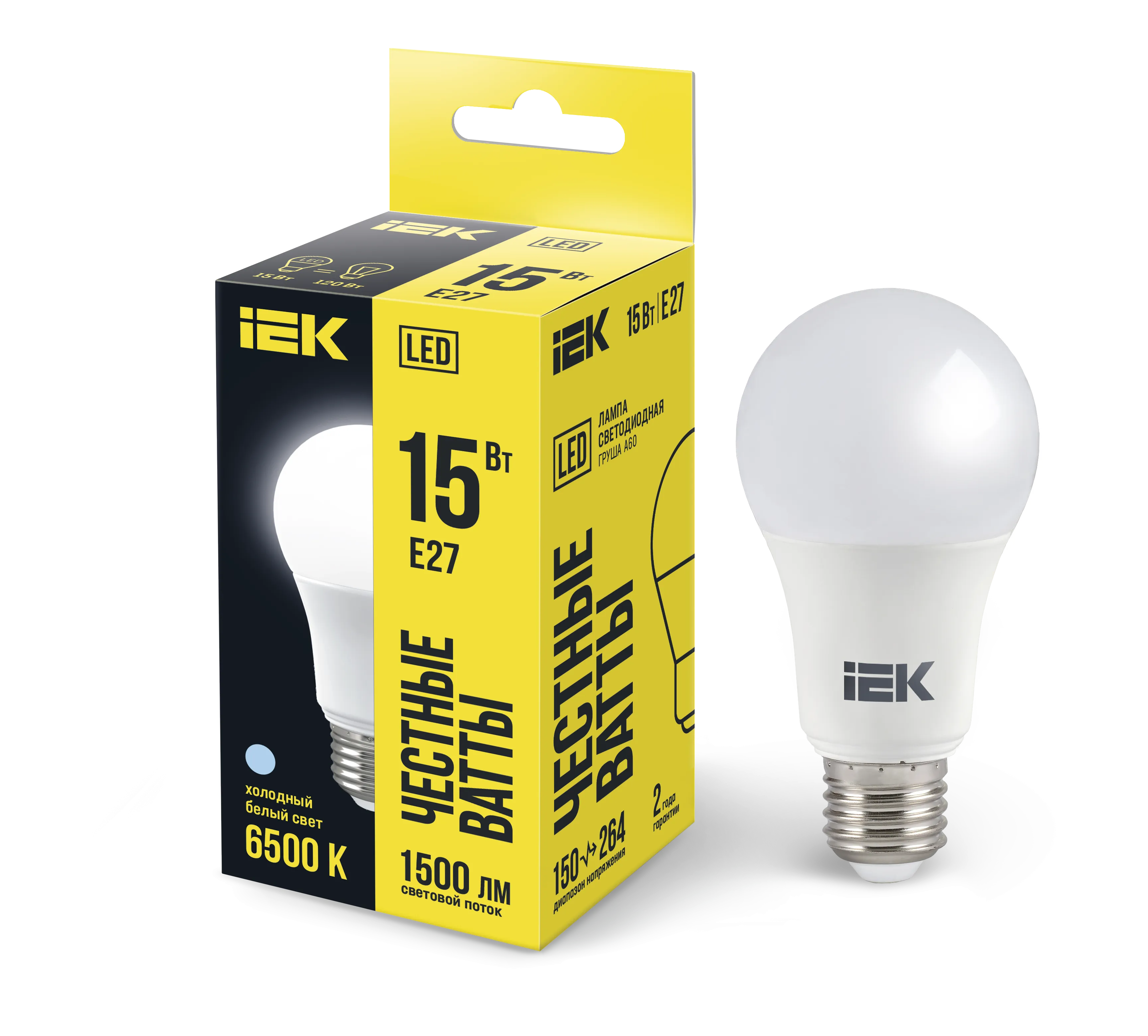Лампа светодиодная A60 груша 15Вт 230В 6500К E27 IEK LLE-A60-15-230-65-E27