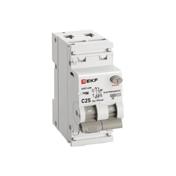 Диф. автомат АВДТ-63N 1P+N 25А (C) 100мА (AC) эл-мех 6кА PROXIMA EKF - Фото 2