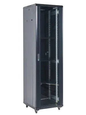 Напольный шкаф 19" 42U 600×800×2054 (ШxГxВ), дверь стекло, металлическая задняя дверь, боковые съемные стенки, RAL 9005 REXANT