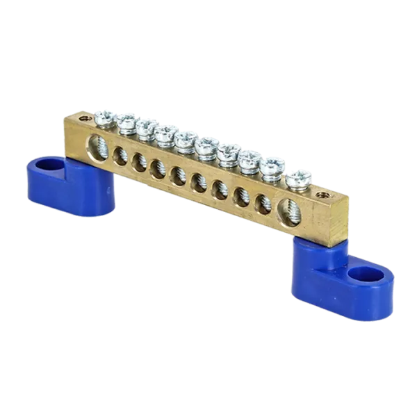Шина "0" N (8x12мм) 10 отв. латунь 2 синих угловых изолятора EKF