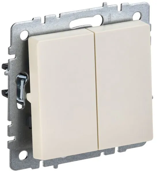 BRITE Выключатель 2-клавишный проходной 10А ВС10-2-6-БрКр бежевый IEK BR-V22-0-10-K10