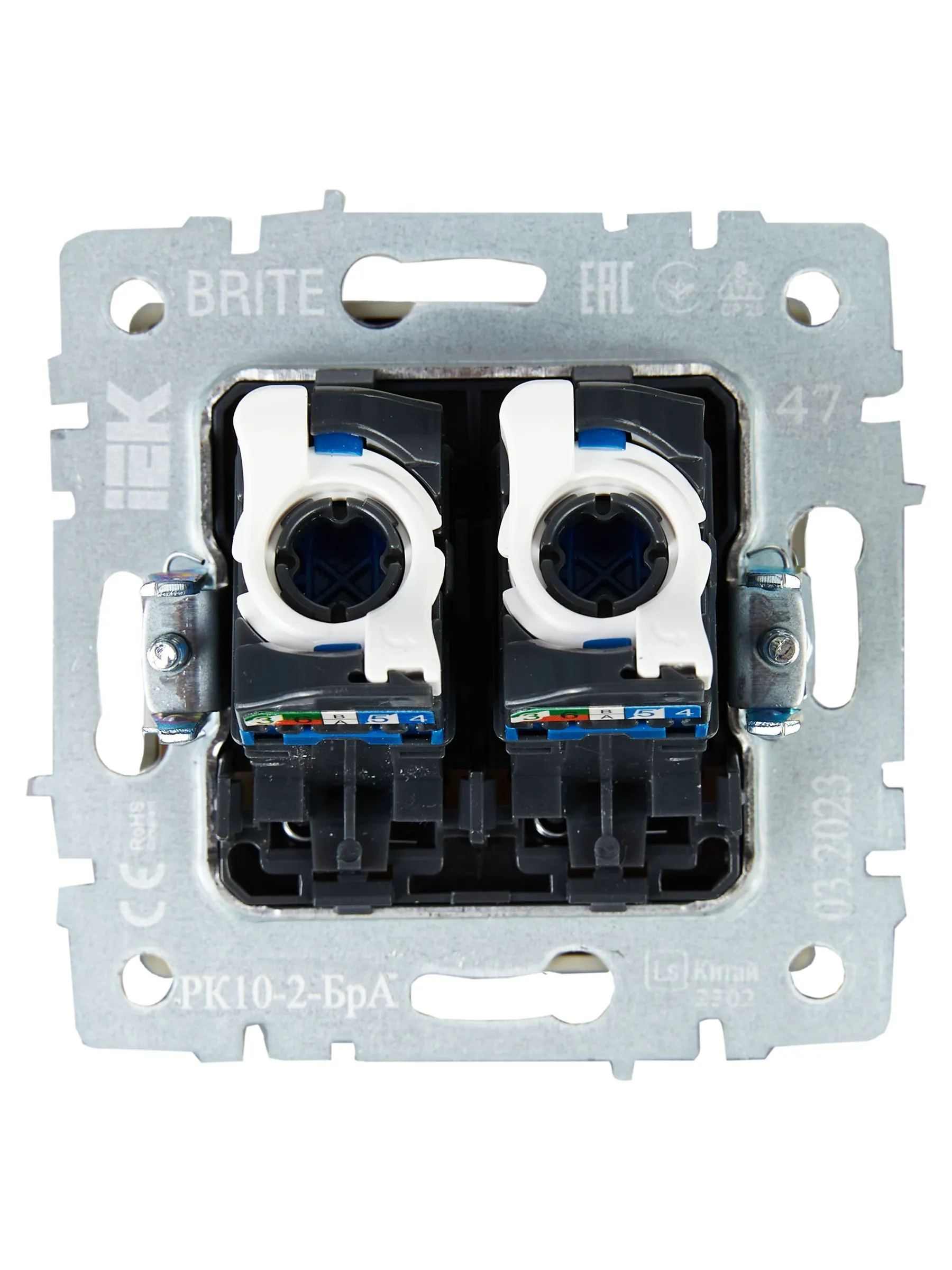 BRITE Розетка компьютерная двойная RJ45 кат.5E РК10-2-БрА алюминий IEK - Фото 5