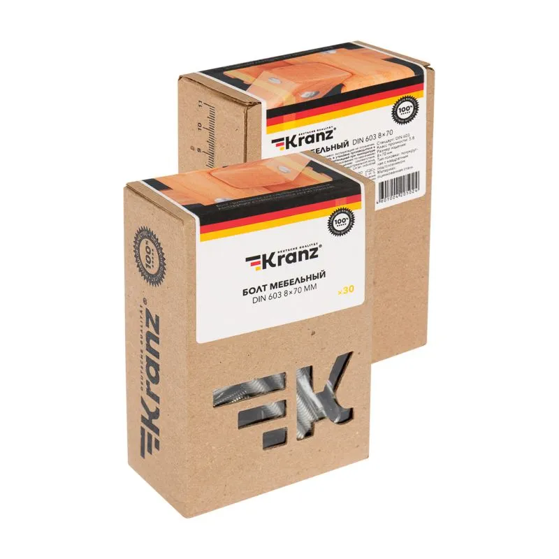 Болт мебельный KRANZ DIN 603, 8х70, короб (30 шт./уп.) - Фото 3