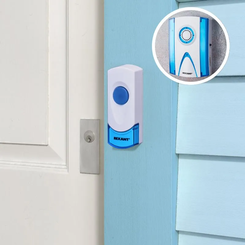 Беспроводной дверной звонок 32 мелодии 100м кнопка IP44 (белый/синий) REXANT RX-3 - Фото 2