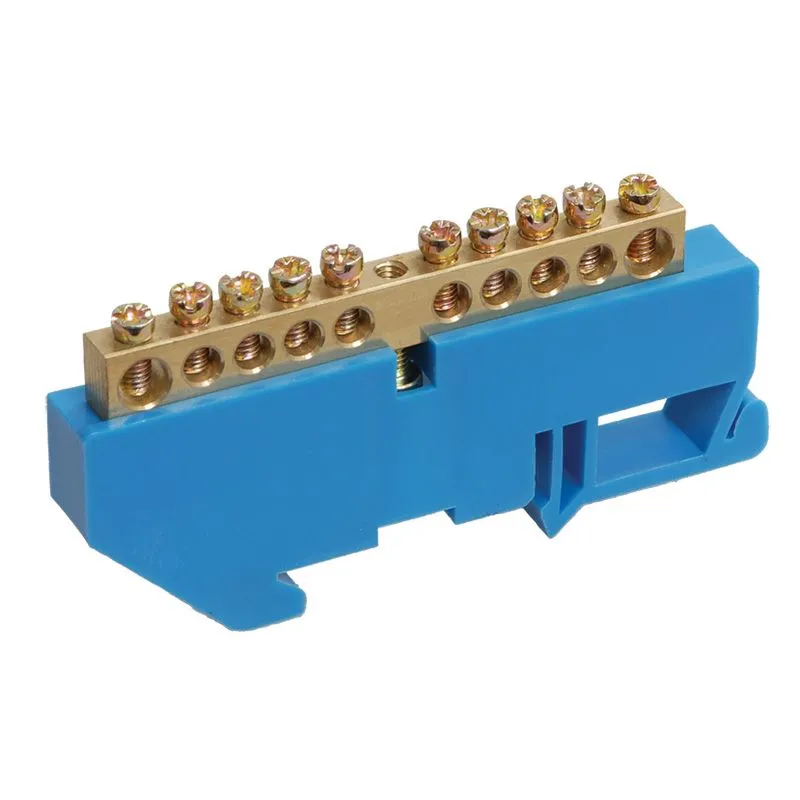 Шина «N» нулевая с синим изолятором на DIN-рейку 6x9мм стойка бол. 10 групп REXANT