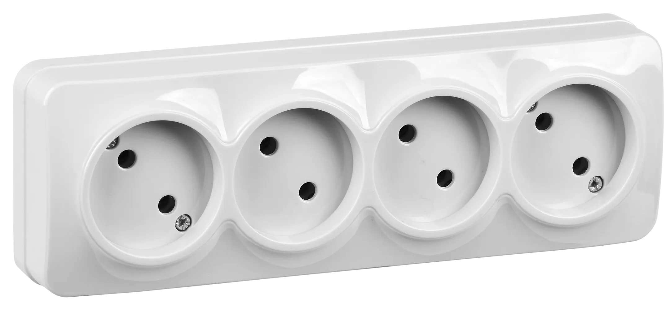 GLORY Розетка 4-местная для открытой установки без заземления без защитных шторок 10А РС24-2-ХБ белый IEK ERH40-K01-10