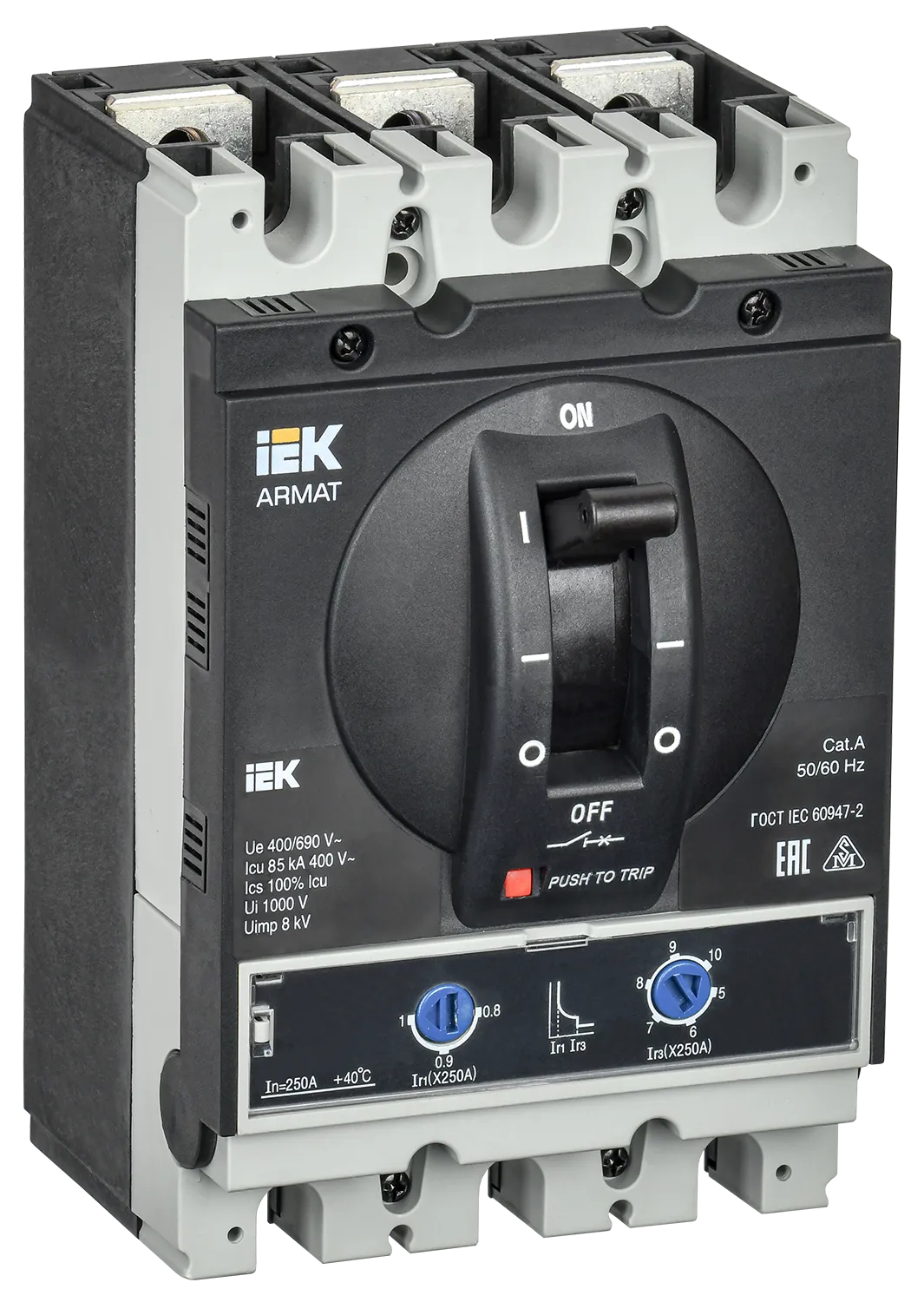 ARMAT Автоматический выключатель в литом корпусе 3P типоразмер G 85кА 250А расцепитель термомагнитный регулируемый IEK AR-MCCB-3G-085-0250A-ATUC