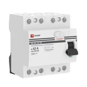 УЗО ВД-100 4P 63А 30мА тип (АС) эл-мех EKF PROxima elcb-4-63-30-em-pro