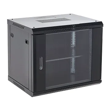 Настенный шкаф 19" 9U 600×600×501 (ШxГxВ), дверь стекло, металлическая задняя стенка, боковые съемные стенки, RAL 9005 REXANT 04-0966-112