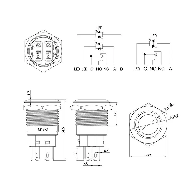 Кнопка  антивандальная Ø19 12В Б/Фикс (5с) (ON)-OFF/(OFF)-ON зеленая  REXANT - Фото 4
