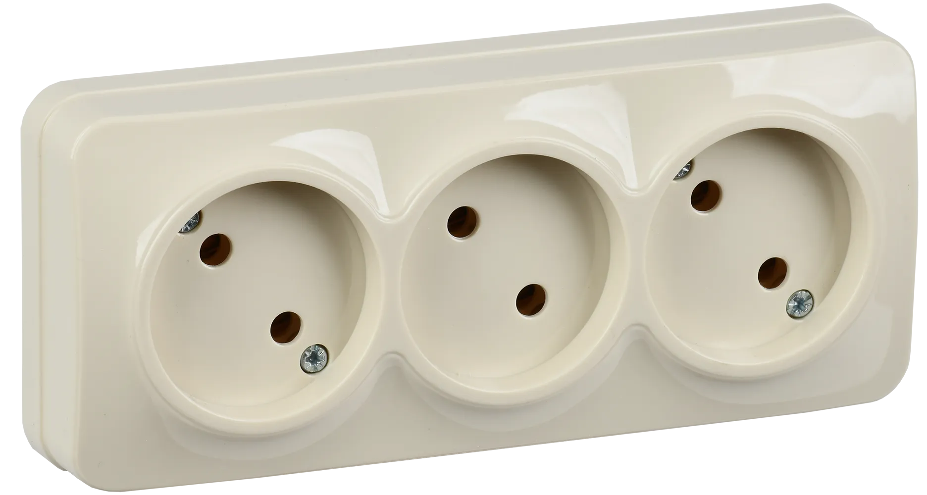 GLORY Розетка 3-местная для открытой установки без заземления без защитных шторок 10А РС23-2-ХК кремовый IEK ERH30-K33-10