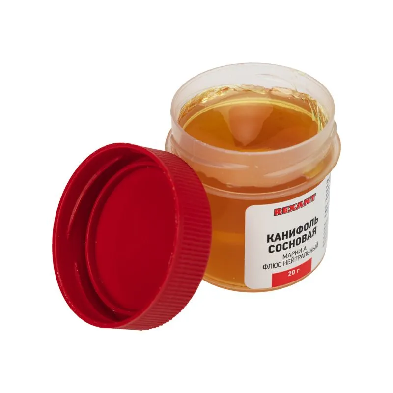 Канифоль сосновая, флюс НЕЙТРАЛЬНЫЙ, марка А, 20г, банка REXANT - Фото 3