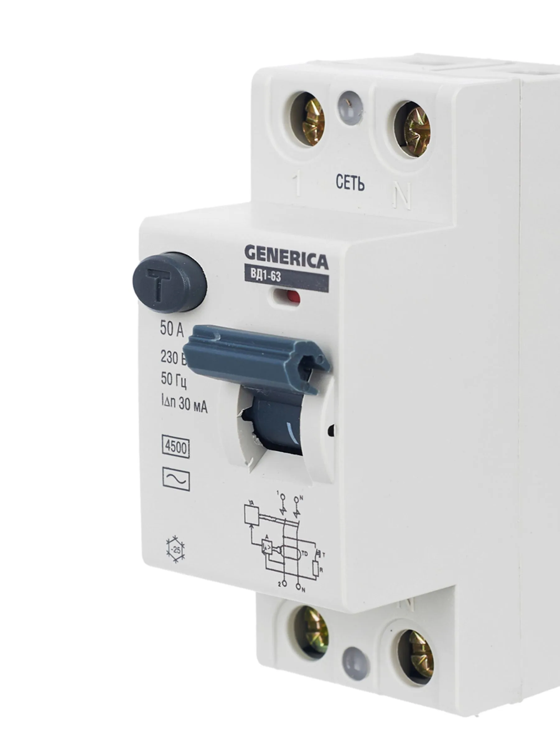 Выключатель дифференциальный (УЗО) ВД1-63 2Р 50А 30мА GENERICA - Фото 5