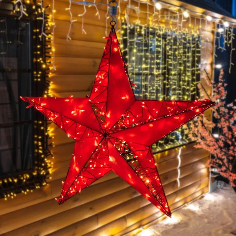 Светодиодная фигура Звезда 100 см, 200 светодиодов, с трубой и подвесом, цвет свечения красный NEON-NIGHT - Фото 2