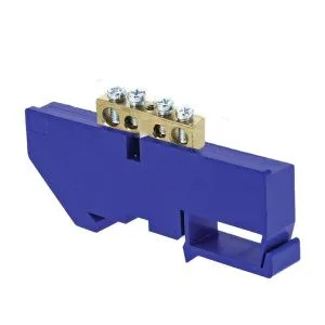 Шина "0" N (6x9мм) 4 отв. латунь синий изолятор на DIN-рейку EKF sn0-63-04-d