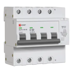 Диф. автомат 4Р S 63А 300мА тип АС х-ка C эл. 270В 6кА АД-4 EKF DA4-6-63-300S-pro