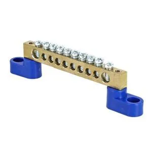 Шина "0" N (8x12мм) 10 отв. латунь 2 синих угловых изолятора EKF sn0-125-10-2