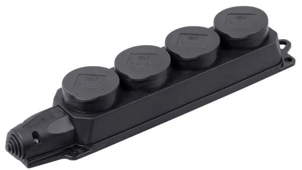 Розетка (колодка) 4-местная РБ34-1-0м с защитными крышками IP44 ОМЕГА каучук IEK PKR64-016-2-K02