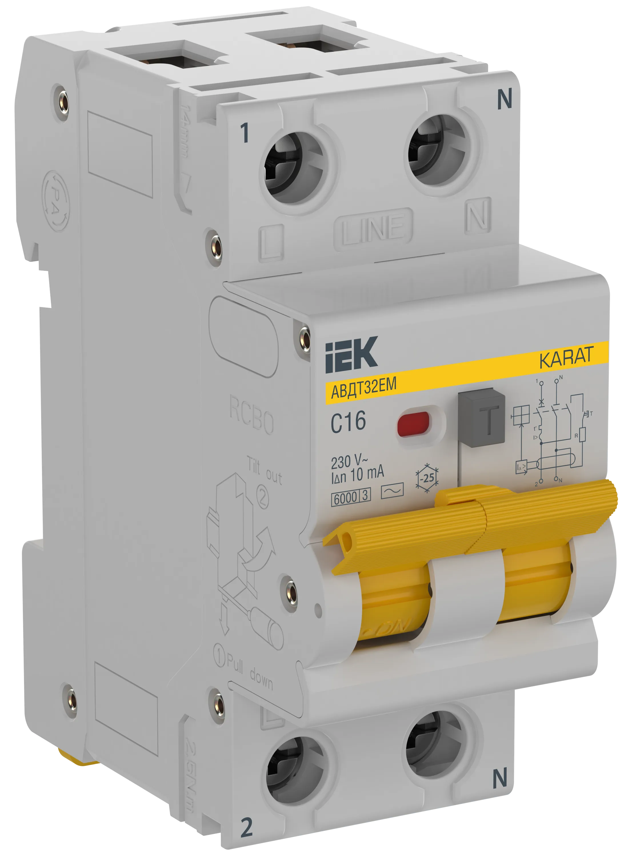 KARAT Автоматический выключатель дифференциального тока АВДТ32EM 1P+N C16 10мА тип AC IEK