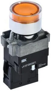 Кнопка управления LA167-BW3571 d=22мм RC 1з с подсветкой желтая IEK BBT20-BW3571-1-12-67-K05