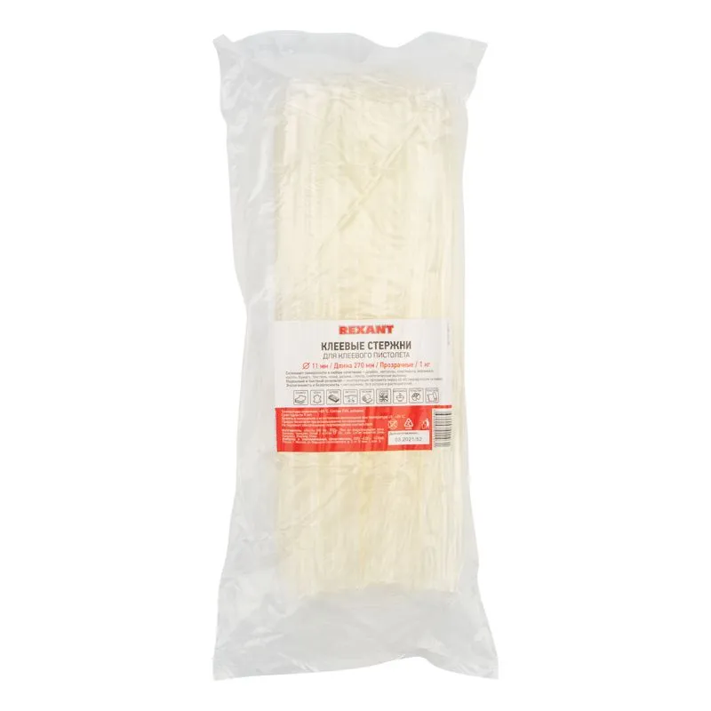 Стержни клеевые Ø11мм, 270мм, прозрачные, 1кг (0,5кг + 0,5кг), пакет REXANT - Фото 2
