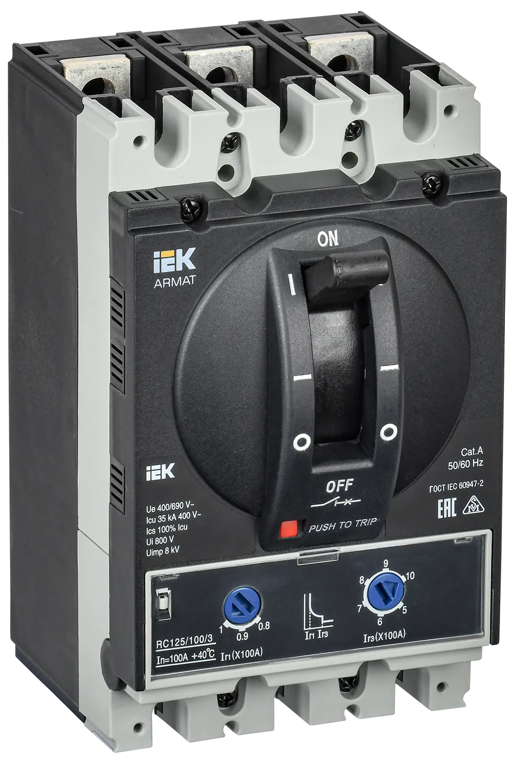ARMAT Автоматический выключатель в литом корпусе 3P типоразмер A 35кА 100А расцепитель термомагнитный регулируемый IEK AR-MCCB-3A-035-0100A-ATUC