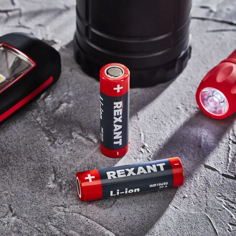 Аккумулятор Li-ion 18650, 3,7В, 3000мАч, без платы защиты, плоский контакт, 2 шт, блистер REXANT - Фото 2