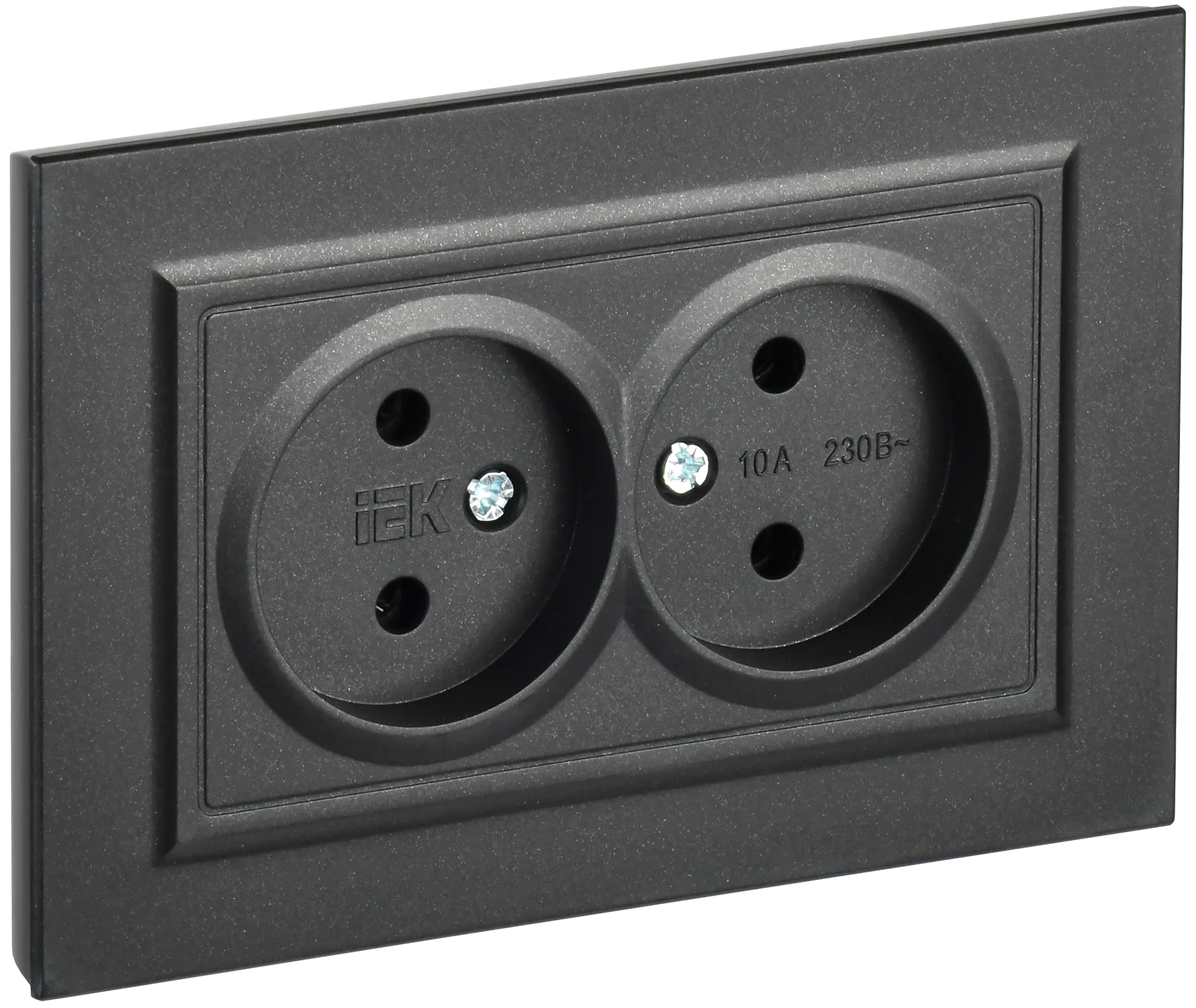 BRITE Розетка 2-местная без заземления без защитных шторок 10А в сборе РС12-2-БрЧ черный IEK BR-R20-10-K02-F