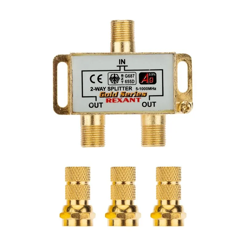 Делитель ТВх2 под F-разъем, 5-1000МГц, Gold (3 F-разъема в комплекте) REXANT - Фото 4