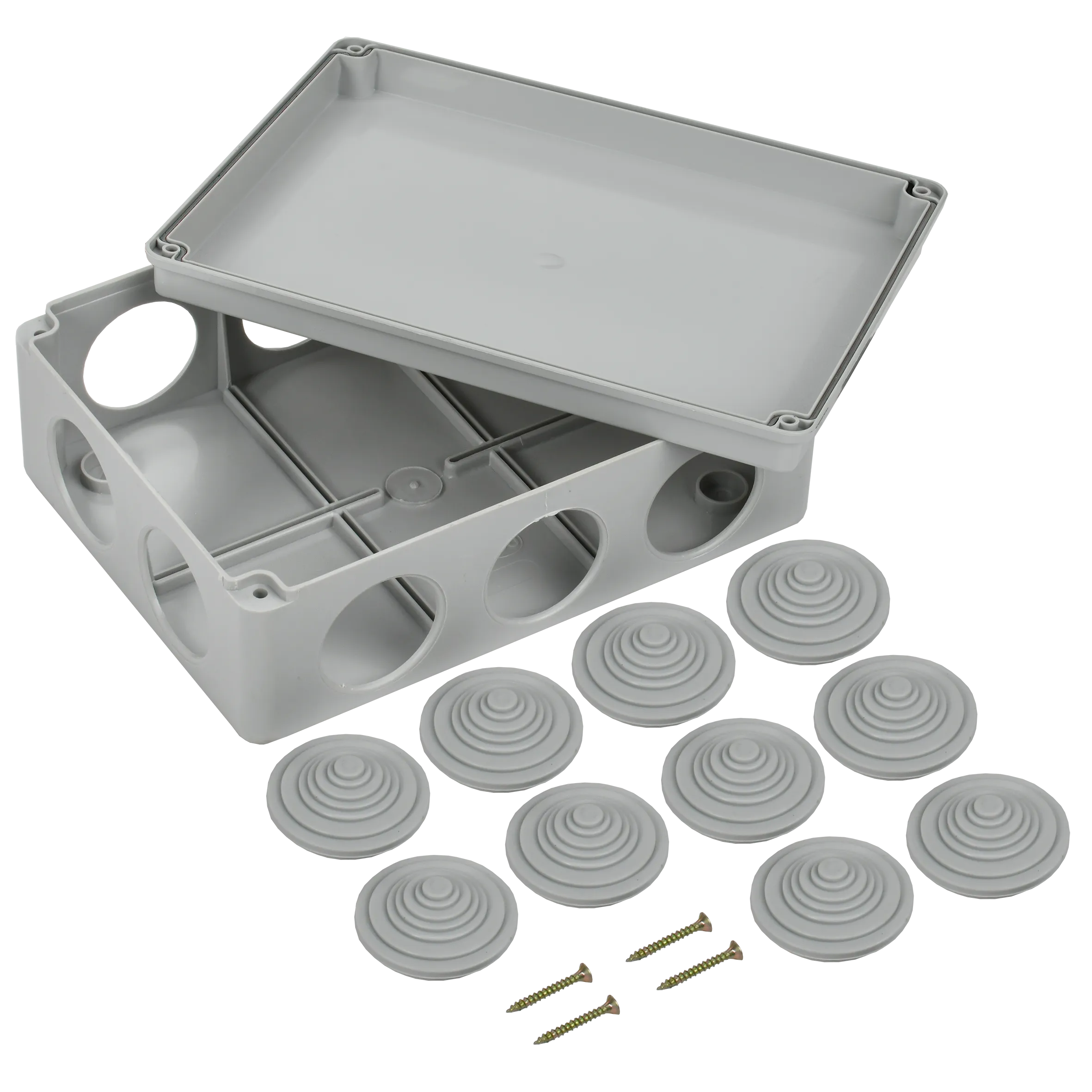 Коробка распаячная КМ41244 для открытой проводки безгалогенная (HF) 190х140х70мм IP55 10 гермовводов серая IEK - Фото 5