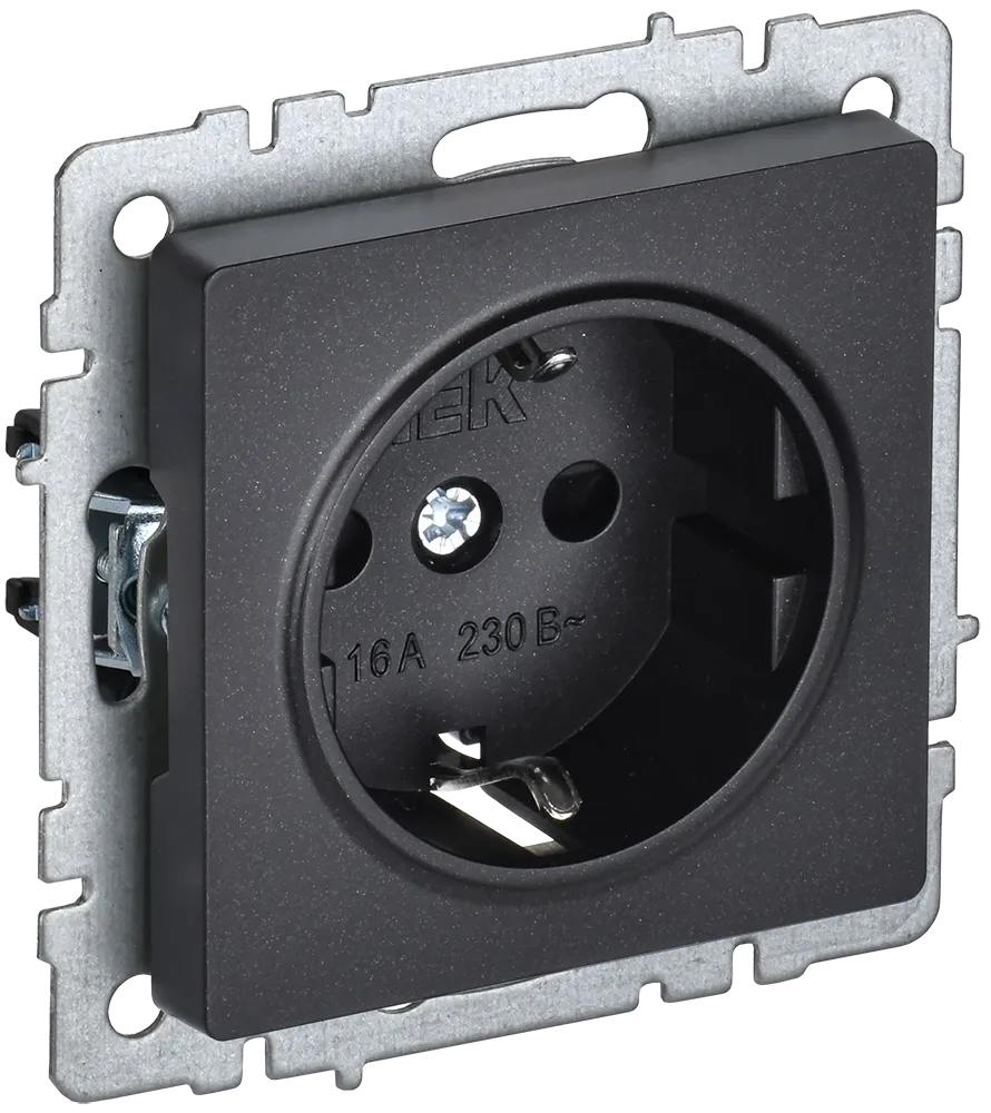 BRITE Розетка 1-местная с заземлением без защитных шторок 16А РС11-1-0-БрЧ черный IEK