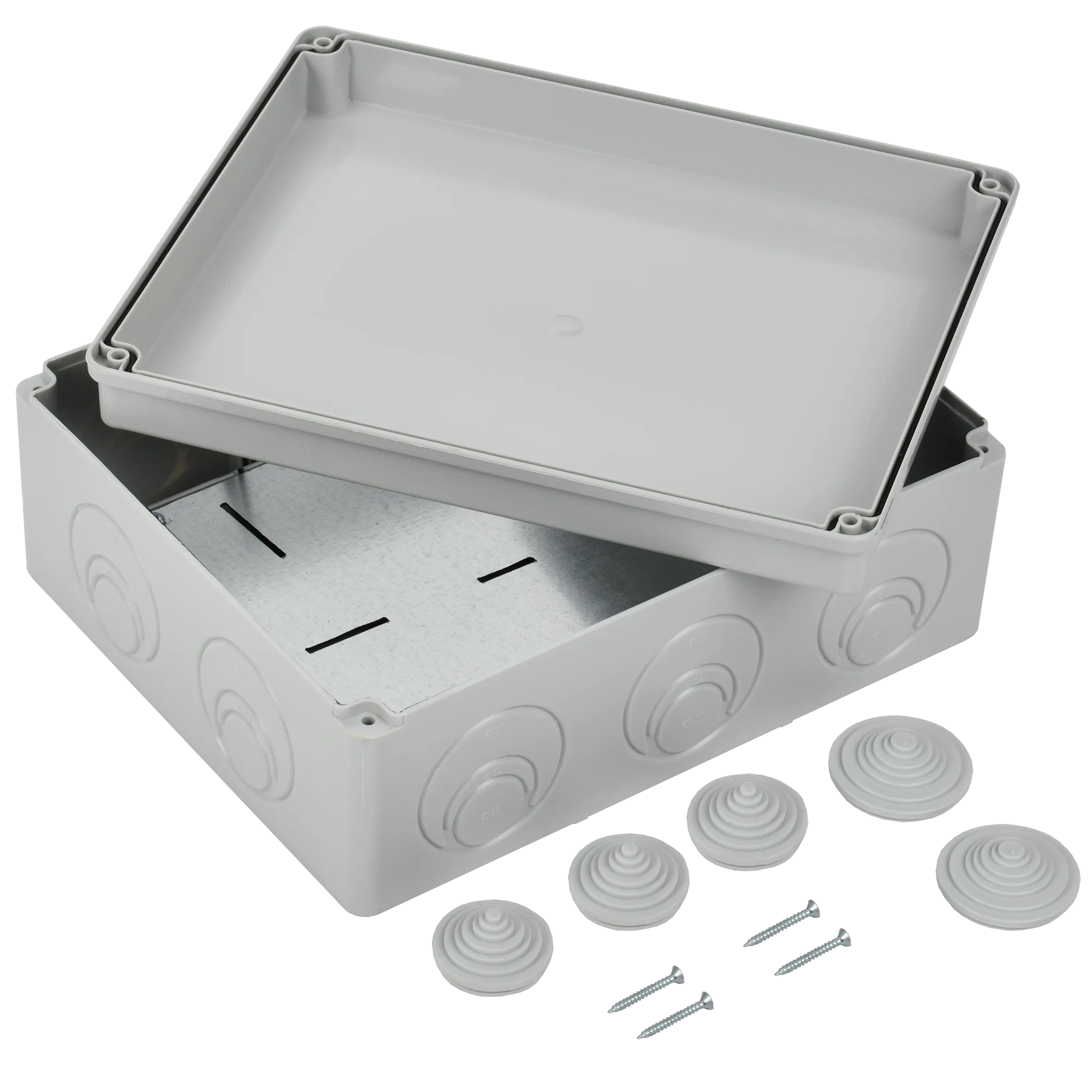 Коробка распаячная КМ41342 для открытой проводки безгалогенная (HF) 240х195х90мм с монтажной платой IP55 5 вводов серая IEK - Фото 4