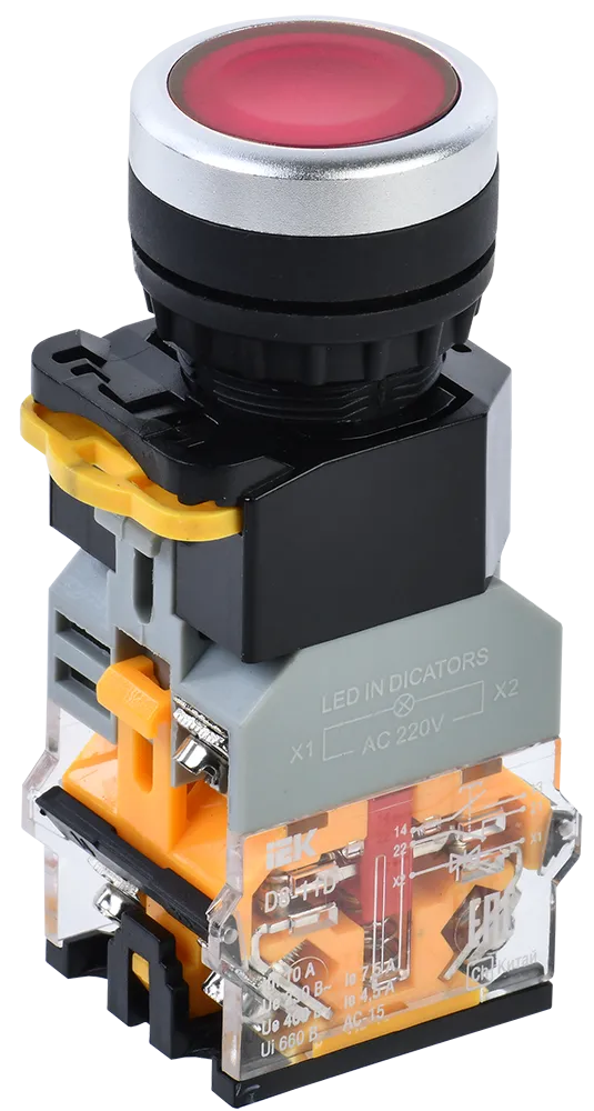 Кнопка управления D8-11D d=22мм 1з+1р с подсветкой красная IEK