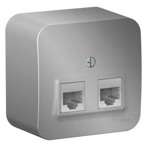 Розетка компьютерная 2-м ОП Blanca RJ45 кат.5E с изолир. пластиной алюм. SE BLNIA045453 1210565