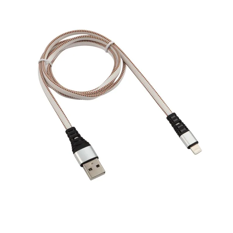 Кабель USB-A – Lightning для Apple, 2,4A, 1м, в белой нейлоновой оплетке, плоский REXANT - Фото 2