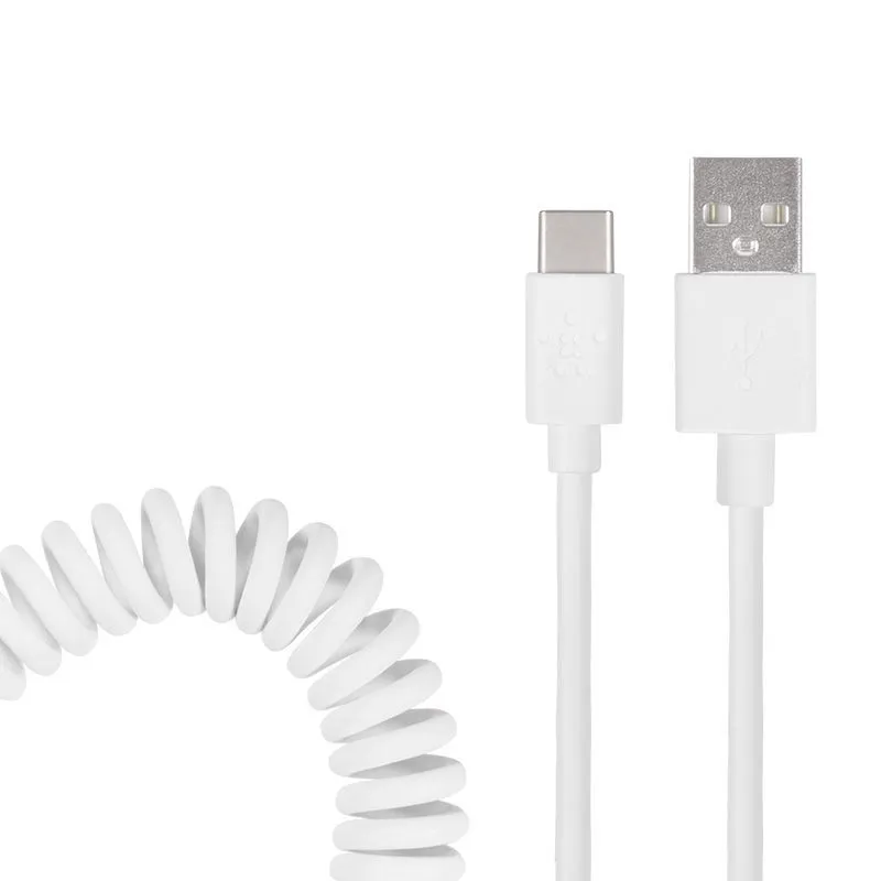 USB кабель USB Type-C, белый ПВХ, 1,5 метра (шнур спираль) REXANT 18-1891
