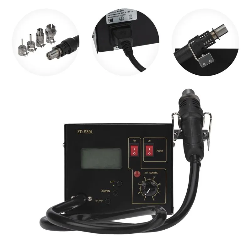Цифровая термовоздушная паяльная станция 220В/160-480°С (ZD-939L) REXANT - Фото 2