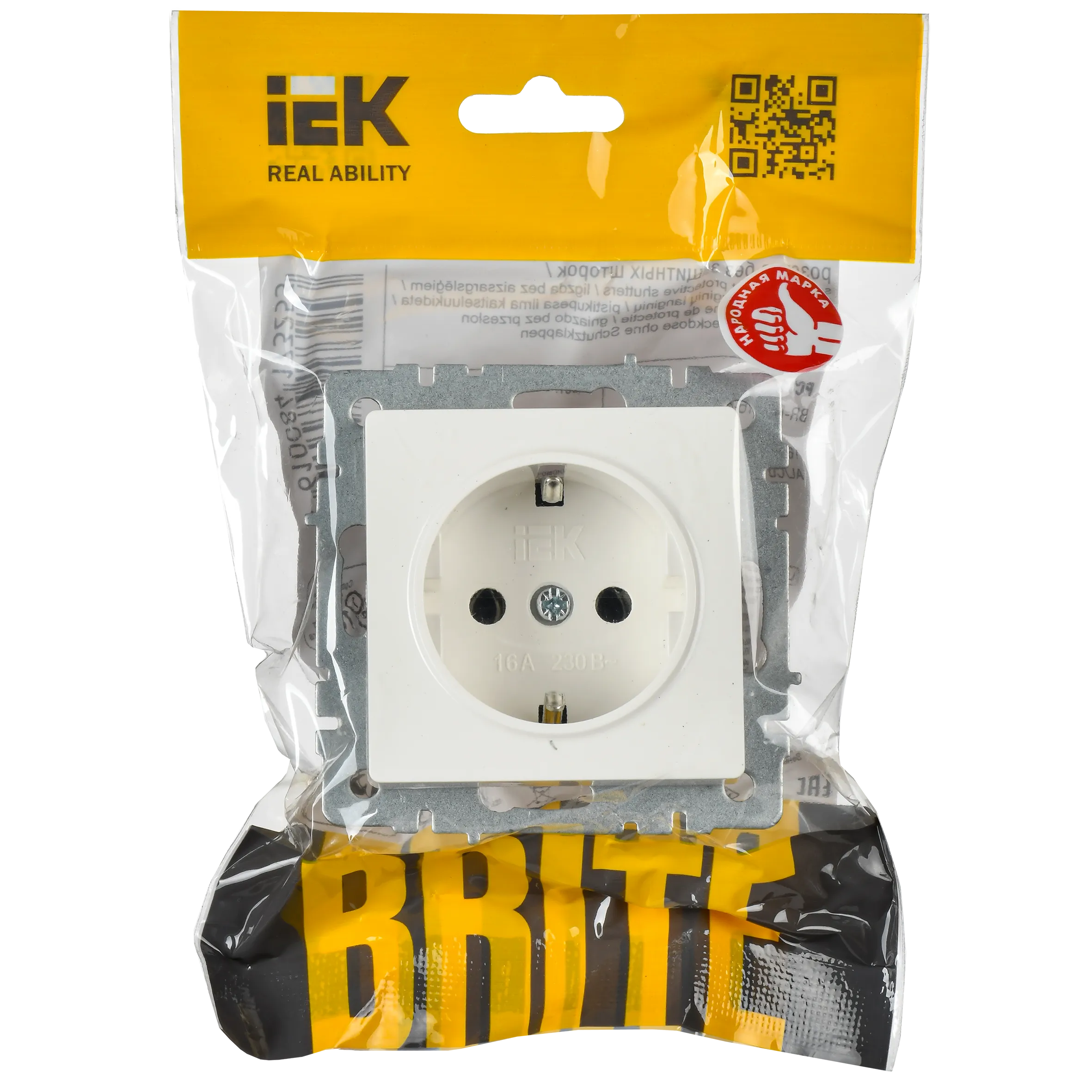 BRITE Розетка 1-местная с заземлением с защитными шторками 16А РС14-1-0-БрБ белый IEK - Фото 6