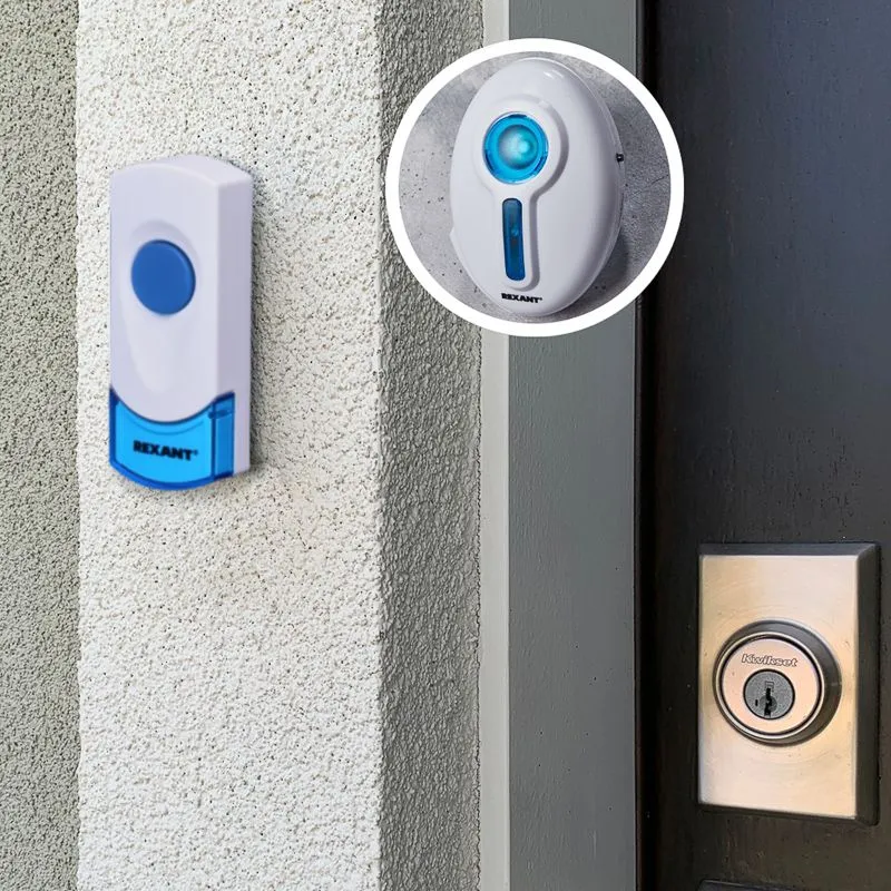 Беспроводной дверной звонок в розетку 32 мелодии 100м кнопка IP44 (белый/синий) REXANT RX-6 - Фото 2