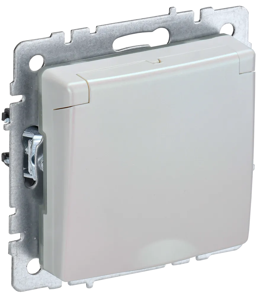 BRITE Розетка 1-местная с заземлением с защитными шторками и крышкой 16А IP20 РСбш10-3-БрЖ жемчуг IEK BR-R16-16-K36