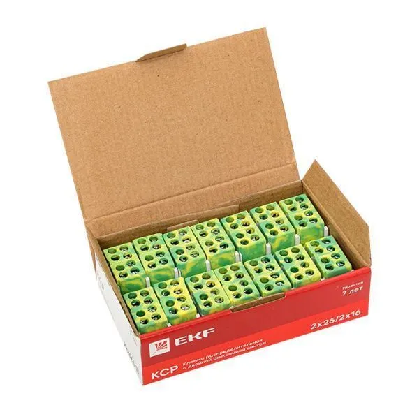 Клемма распределительная КСР с двойным винтом 2x25/2x16 желто-зеленая EKF - Фото 8