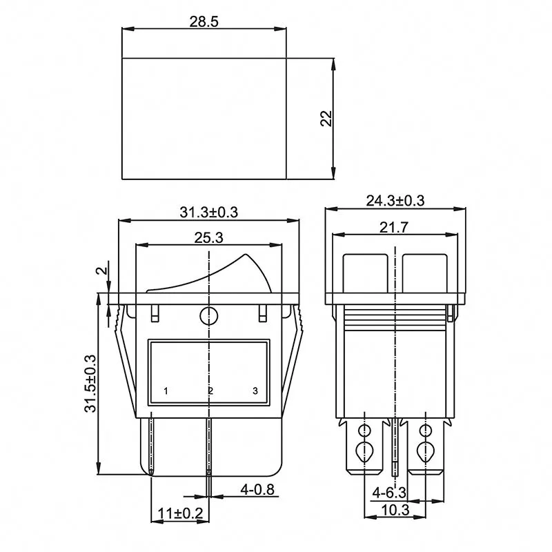 Выключатель клавишный 250V 15А (6с) ON-OFF желтый с подсветкой ДВОЙНОЙ (RWB-511, SC-797) REXANT - Фото 3