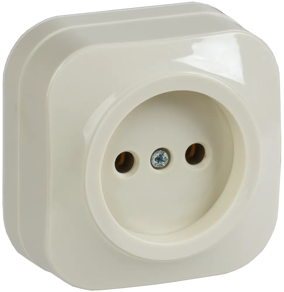 GLORY Розетка 1-местная для открытой установки без заземления без защитных шторок 10А РС20-2-ХК кремовый IEK