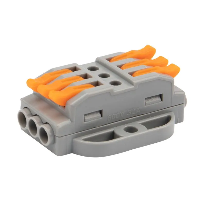 Клемма СМК 222-423P проходная 3 полюса, с монтажной площадкой (0,08-4 мм²), серая (блистер 5 шт./уп.) REXANT