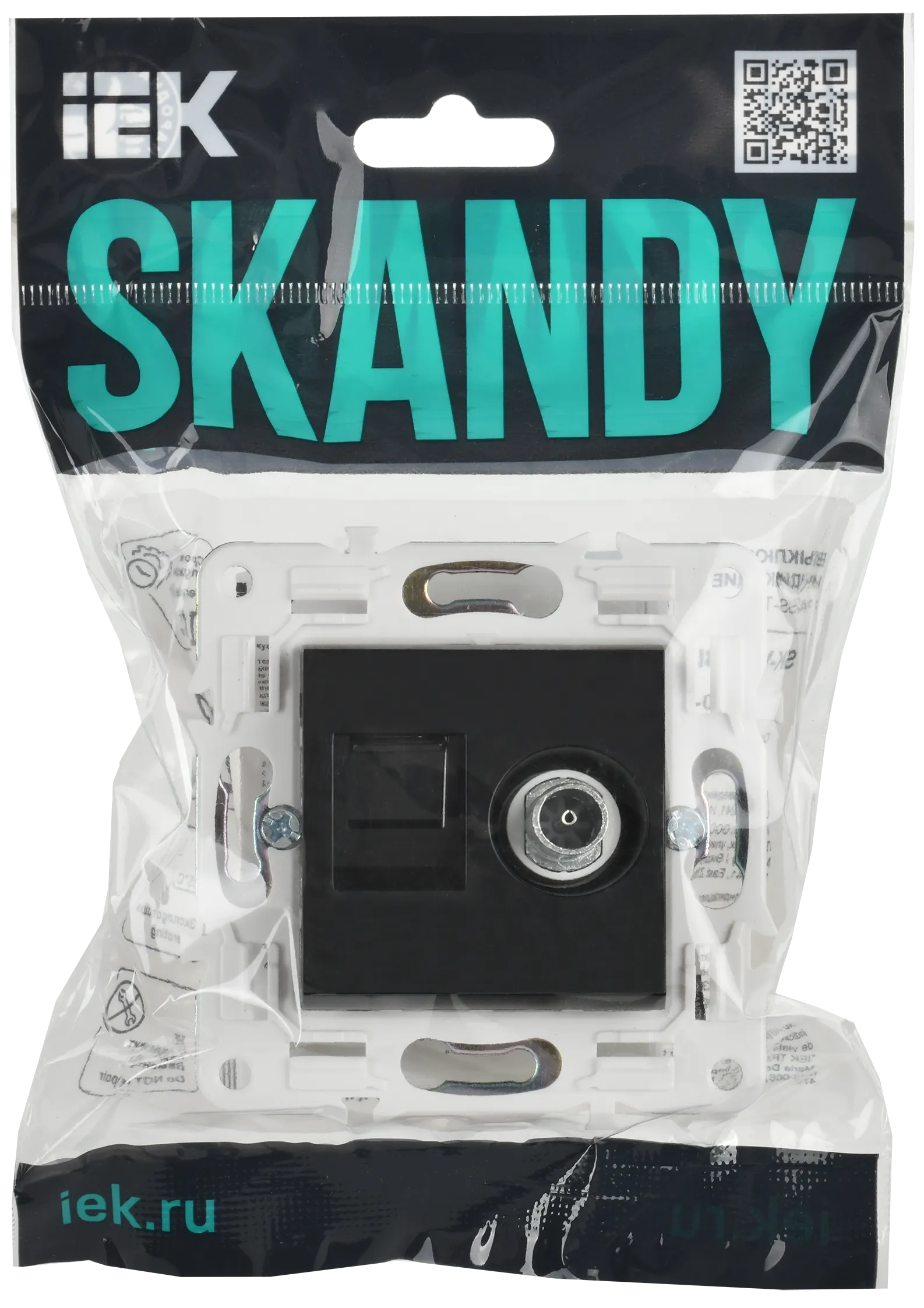 SKANDY Розетка двойная TV+RJ45 кат.5E SK-A14Bl черный IEK - Фото 2