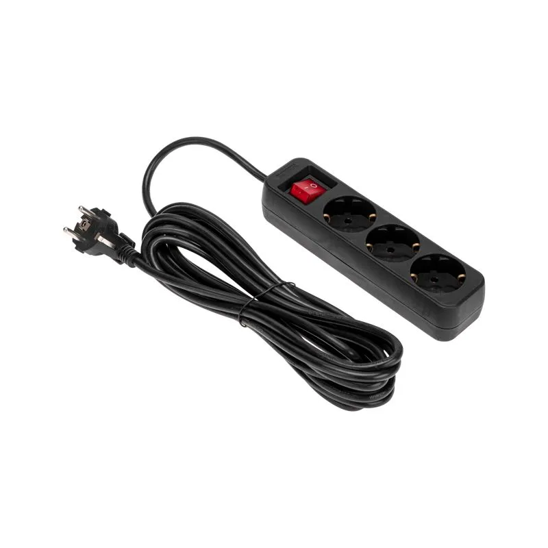 Удлинитель STANDARD 3 гнезда, 5м, 3х1,0мм², с/з, с выключателем, черный REXANT - Фото 2