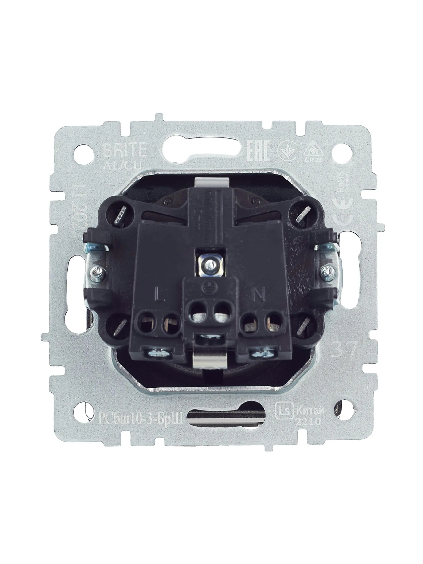 BRITE Розетка 1-местная с заземлением с защитными шторками и крышкой 16А IP20 РСбш10-3-БрШ шампань IEK - Фото 3