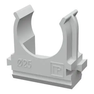 Крепёж-клипса для труб d25 мм безгалогенная (HF) атмосферостойкая серая (100шт/1000шт уп/кор) Промру PR13.0346